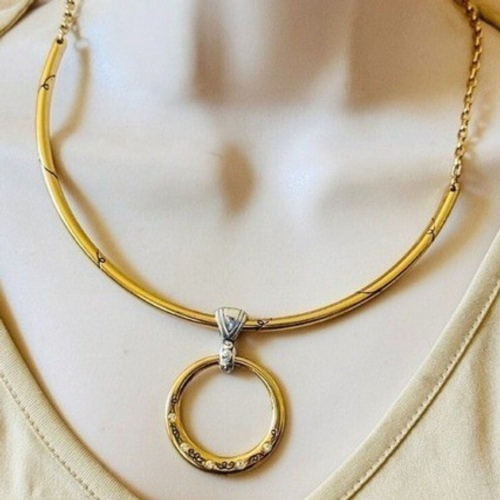 Brighton Covet Scoop Necklace Collar Swarovski Crystal Two Tone Metal‎ Plated